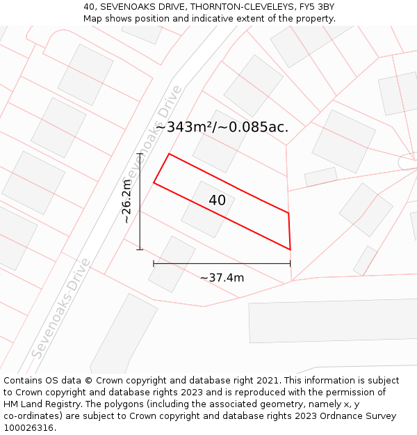 40, SEVENOAKS DRIVE, THORNTON-CLEVELEYS, FY5 3BY: Plot and title map