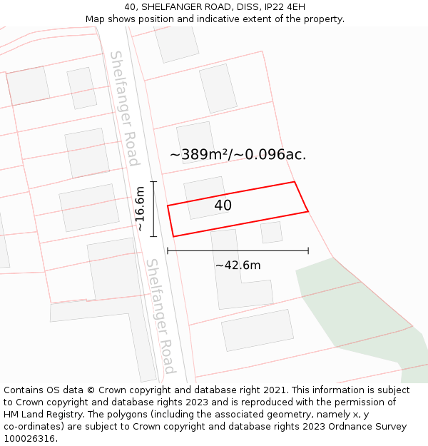 40, SHELFANGER ROAD, DISS, IP22 4EH: Plot and title map