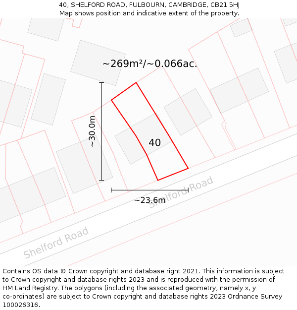 40, SHELFORD ROAD, FULBOURN, CAMBRIDGE, CB21 5HJ: Plot and title map