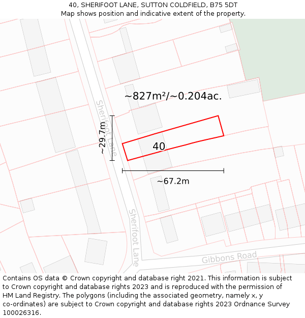 40, SHERIFOOT LANE, SUTTON COLDFIELD, B75 5DT: Plot and title map