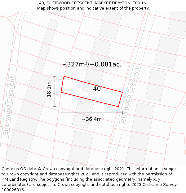 40, SHERWOOD CRESCENT, MARKET DRAYTON, TF9 1NJ: Plot and title map