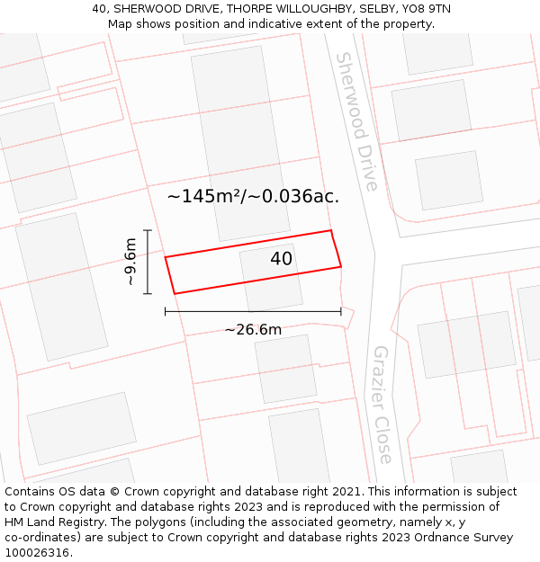 40, SHERWOOD DRIVE, THORPE WILLOUGHBY, SELBY, YO8 9TN: Plot and title map