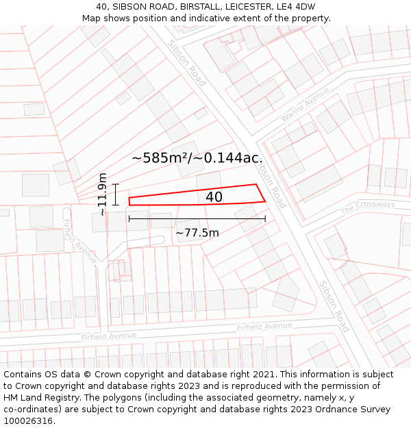 40, SIBSON ROAD, BIRSTALL, LEICESTER, LE4 4DW: Plot and title map