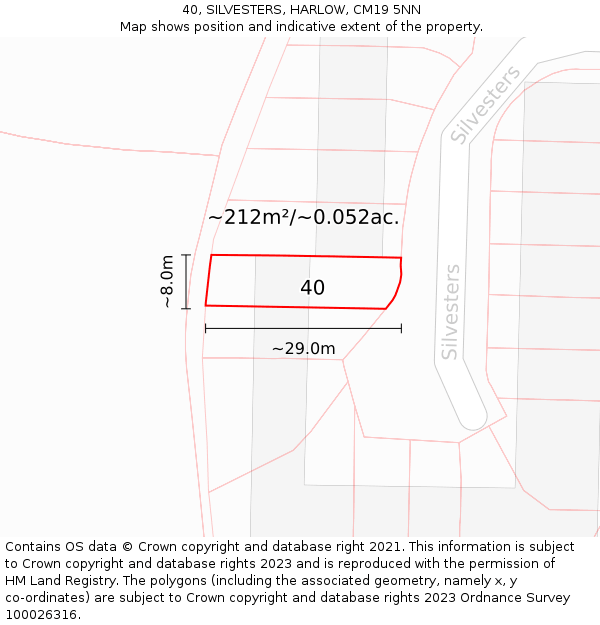 40, SILVESTERS, HARLOW, CM19 5NN: Plot and title map