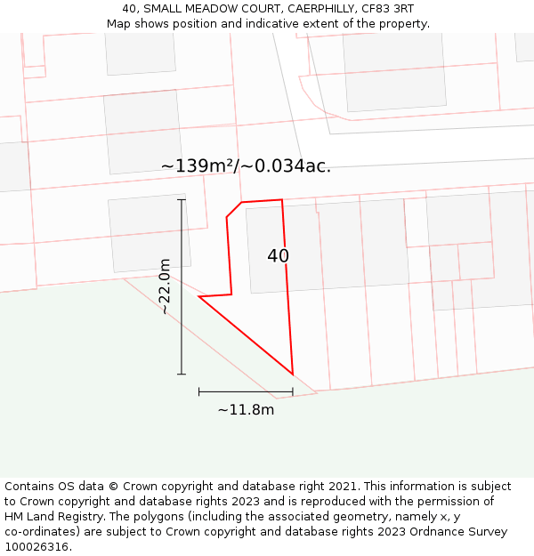 40, SMALL MEADOW COURT, CAERPHILLY, CF83 3RT: Plot and title map