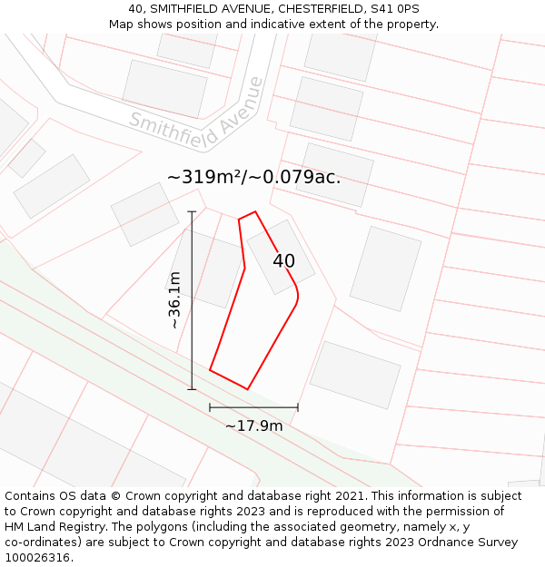 40, SMITHFIELD AVENUE, CHESTERFIELD, S41 0PS: Plot and title map