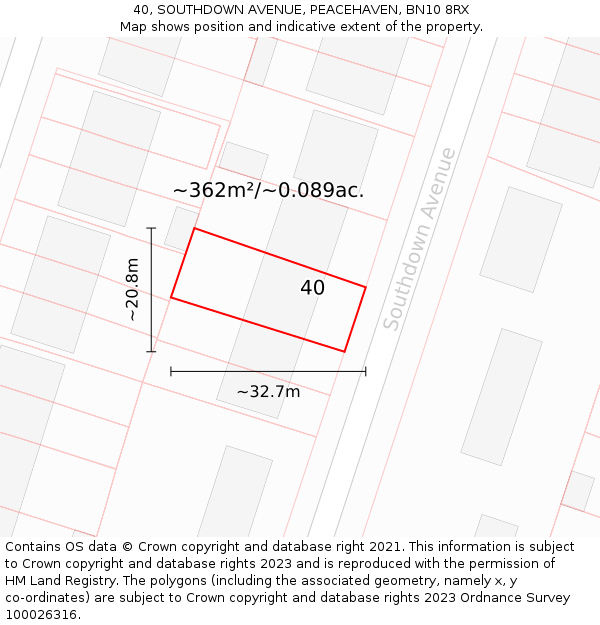 40, SOUTHDOWN AVENUE, PEACEHAVEN, BN10 8RX: Plot and title map