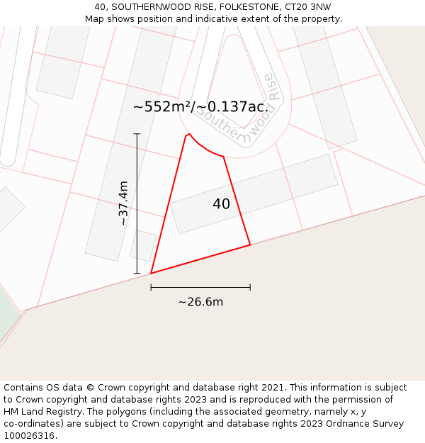 40, SOUTHERNWOOD RISE, FOLKESTONE, CT20 3NW: Plot and title map