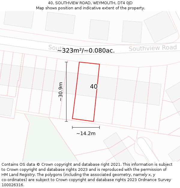 40, SOUTHVIEW ROAD, WEYMOUTH, DT4 0JD: Plot and title map