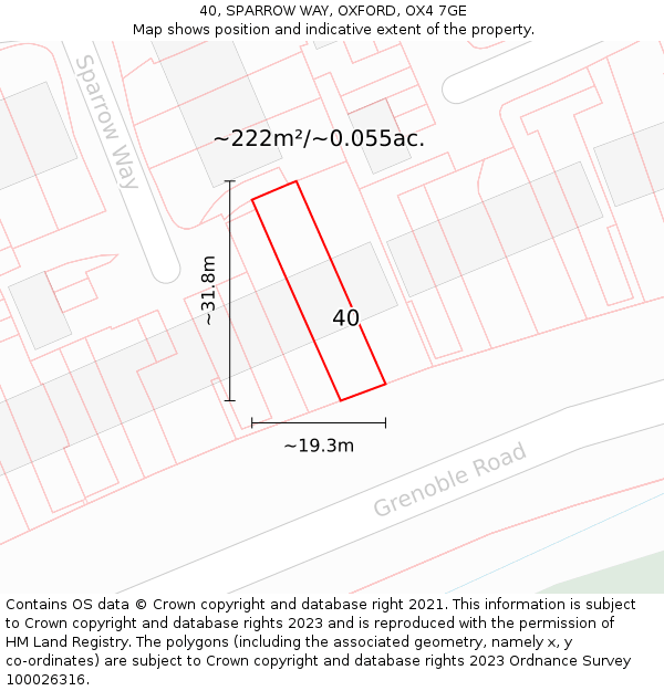 40, SPARROW WAY, OXFORD, OX4 7GE: Plot and title map