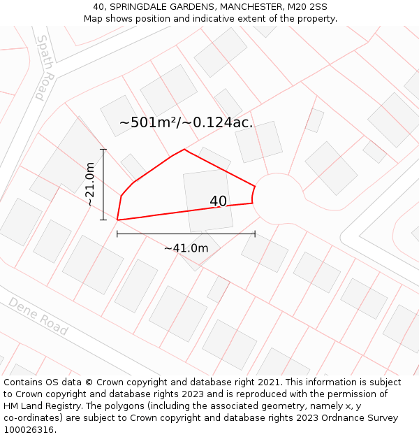 40, SPRINGDALE GARDENS, MANCHESTER, M20 2SS: Plot and title map