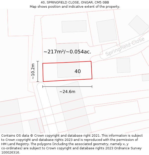 40, SPRINGFIELD CLOSE, ONGAR, CM5 0BB: Plot and title map