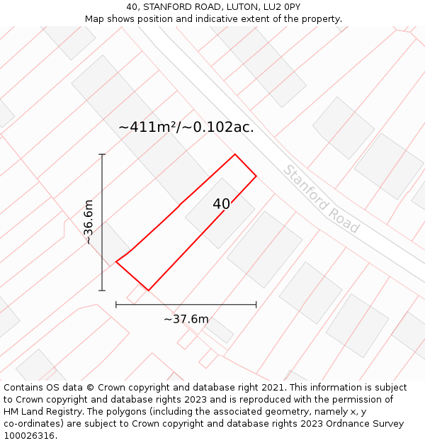 40, STANFORD ROAD, LUTON, LU2 0PY: Plot and title map