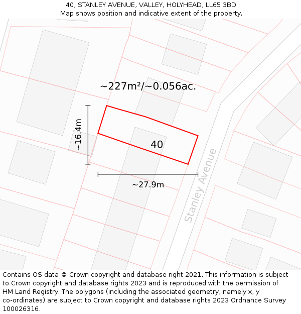 40, STANLEY AVENUE, VALLEY, HOLYHEAD, LL65 3BD: Plot and title map