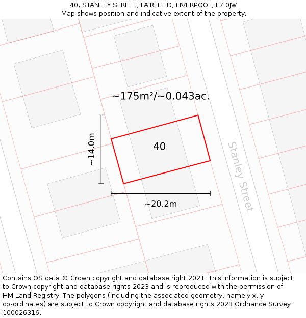 40, STANLEY STREET, FAIRFIELD, LIVERPOOL, L7 0JW: Plot and title map