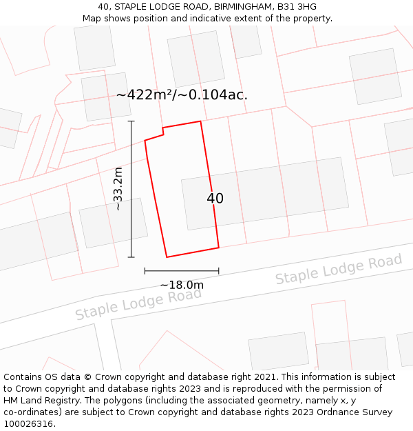 40, STAPLE LODGE ROAD, BIRMINGHAM, B31 3HG: Plot and title map