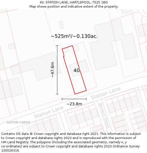 40, STATION LANE, HARTLEPOOL, TS25 1BG: Plot and title map