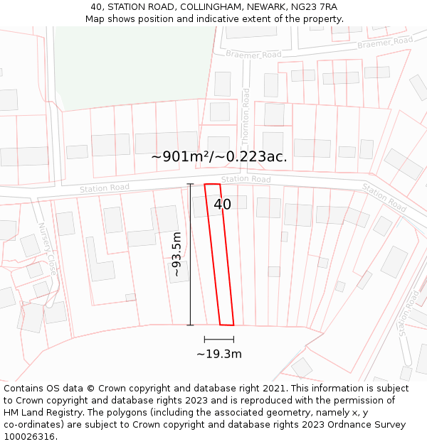 40, STATION ROAD, COLLINGHAM, NEWARK, NG23 7RA: Plot and title map