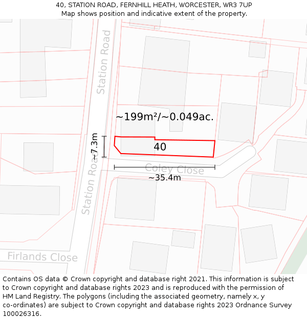 40, STATION ROAD, FERNHILL HEATH, WORCESTER, WR3 7UP: Plot and title map