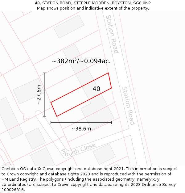 40, STATION ROAD, STEEPLE MORDEN, ROYSTON, SG8 0NP: Plot and title map