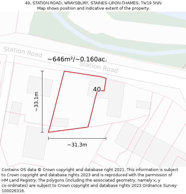 40, STATION ROAD, WRAYSBURY, STAINES-UPON-THAMES, TW19 5NN: Plot and title map