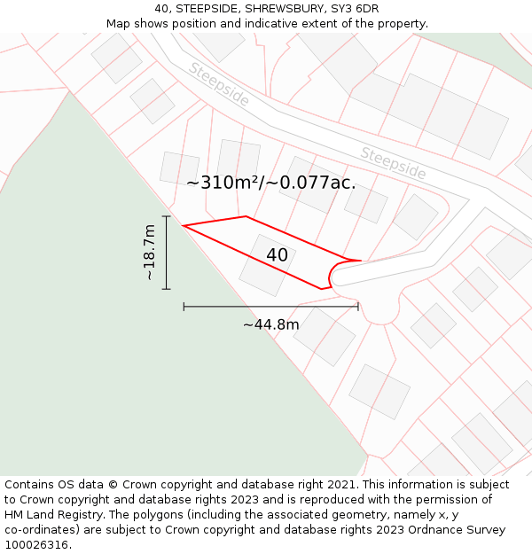 40, STEEPSIDE, SHREWSBURY, SY3 6DR: Plot and title map