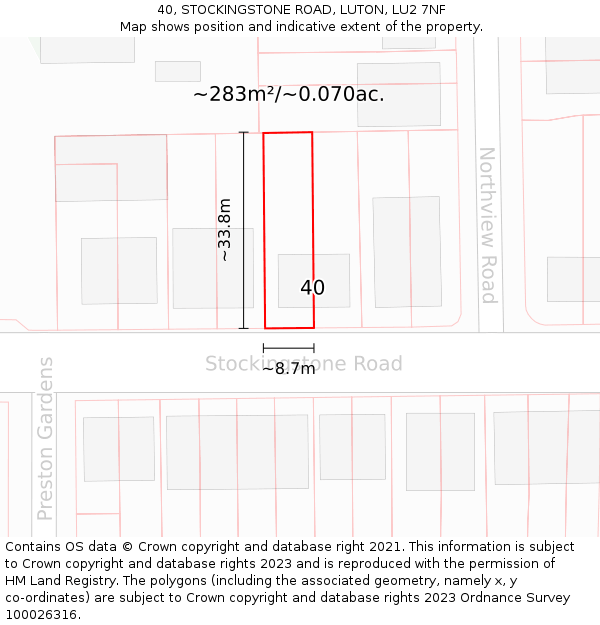 40, STOCKINGSTONE ROAD, LUTON, LU2 7NF: Plot and title map