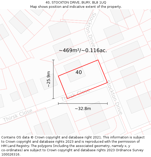 40, STOCKTON DRIVE, BURY, BL8 1UQ: Plot and title map