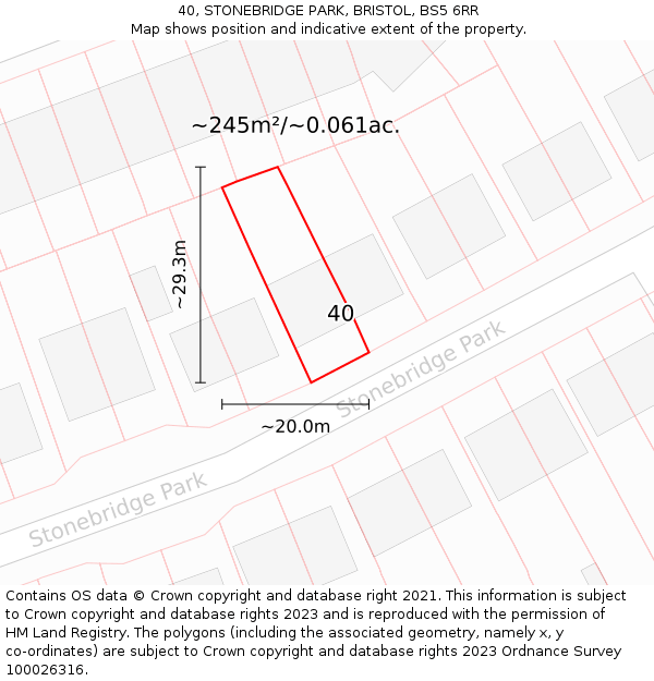 40, STONEBRIDGE PARK, BRISTOL, BS5 6RR: Plot and title map