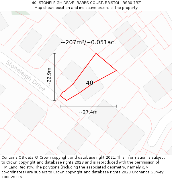 40, STONELEIGH DRIVE, BARRS COURT, BRISTOL, BS30 7BZ: Plot and title map