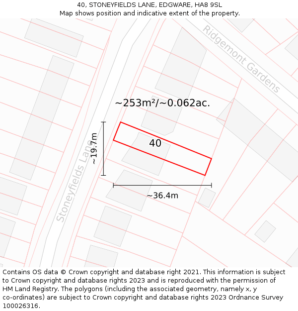 40, STONEYFIELDS LANE, EDGWARE, HA8 9SL: Plot and title map