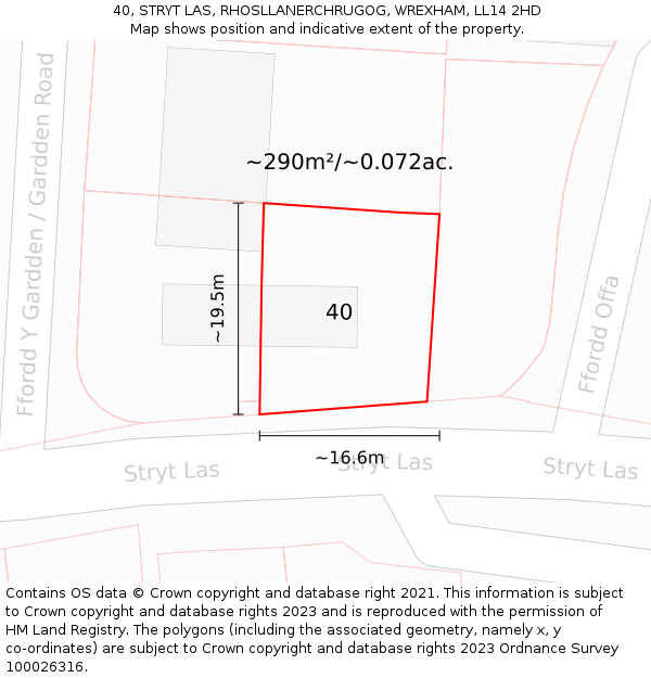 40, STRYT LAS, RHOSLLANERCHRUGOG, WREXHAM, LL14 2HD: Plot and title map