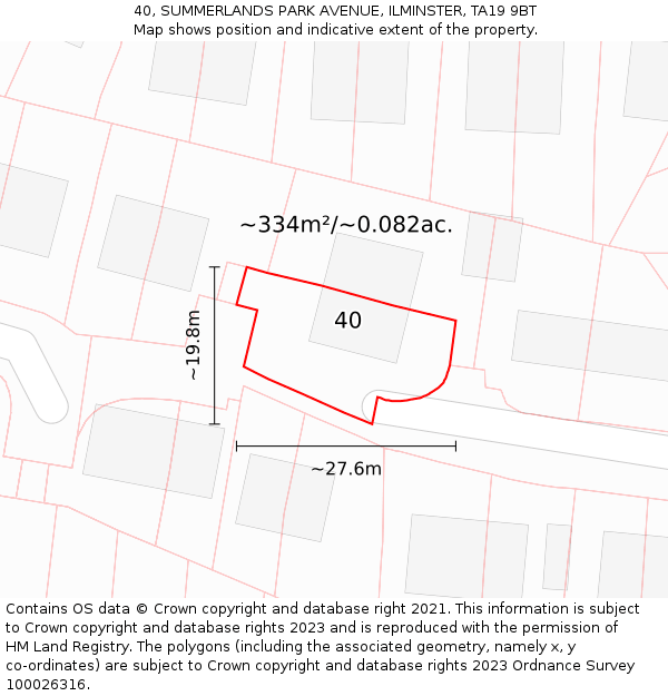 40, SUMMERLANDS PARK AVENUE, ILMINSTER, TA19 9BT: Plot and title map