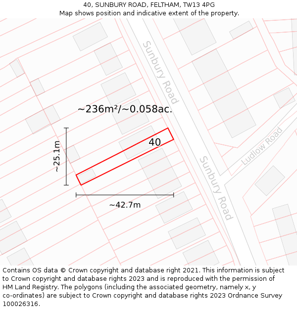 40, SUNBURY ROAD, FELTHAM, TW13 4PG: Plot and title map