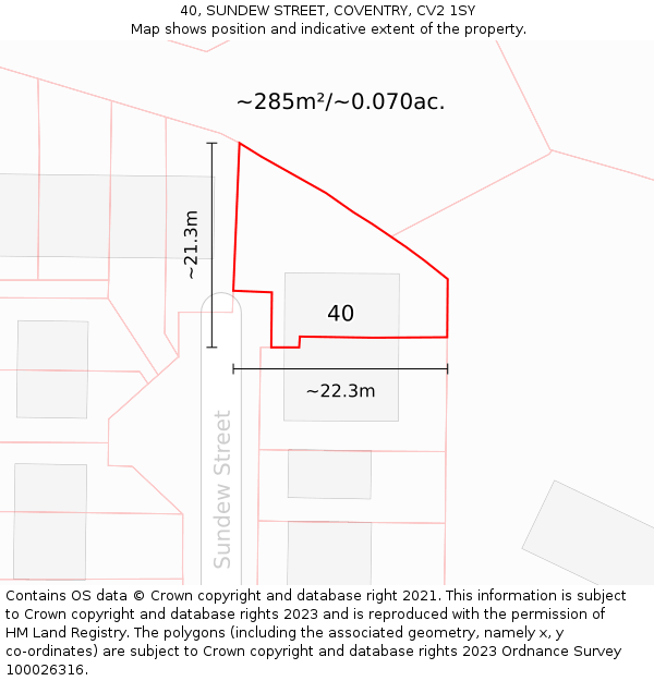 40, SUNDEW STREET, COVENTRY, CV2 1SY: Plot and title map