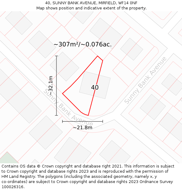 40, SUNNY BANK AVENUE, MIRFIELD, WF14 0NF: Plot and title map