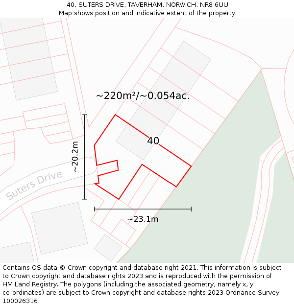 40, SUTERS DRIVE, TAVERHAM, NORWICH, NR8 6UU: Plot and title map