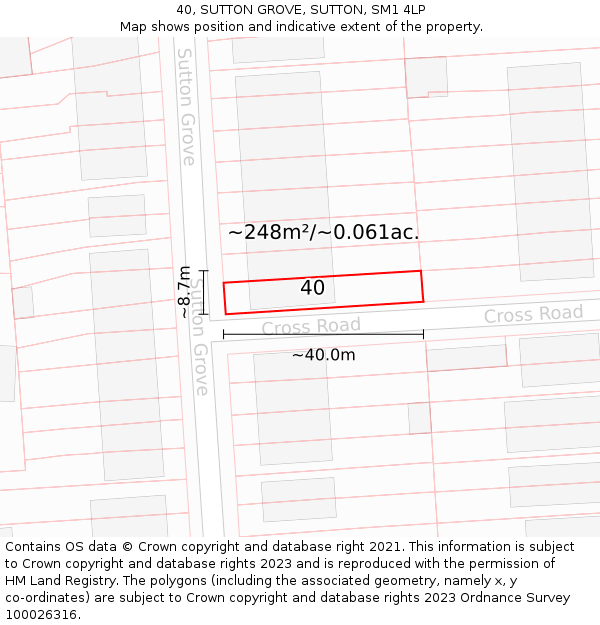 40, SUTTON GROVE, SUTTON, SM1 4LP: Plot and title map