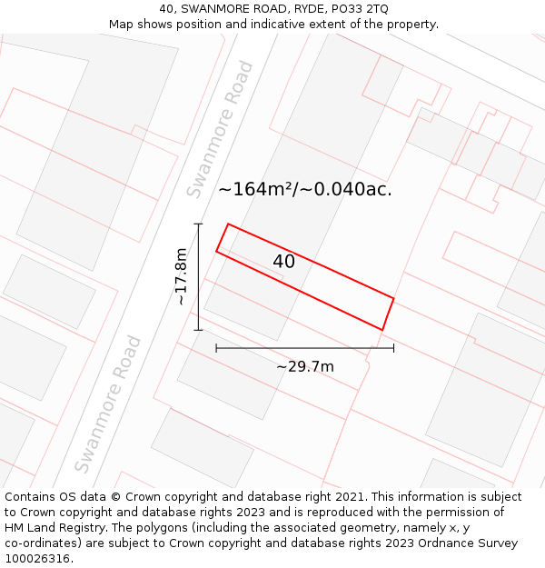 40, SWANMORE ROAD, RYDE, PO33 2TQ: Plot and title map