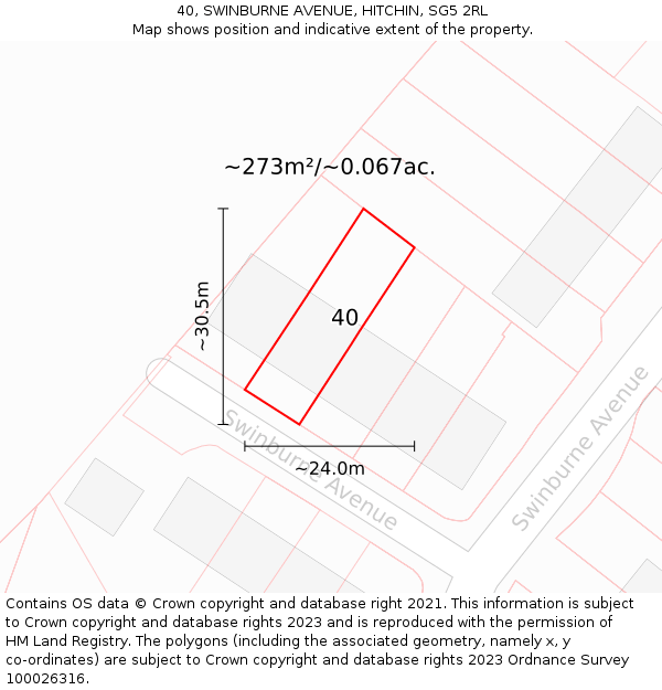 40, SWINBURNE AVENUE, HITCHIN, SG5 2RL: Plot and title map