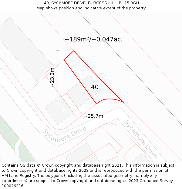 40, SYCAMORE DRIVE, BURGESS HILL, RH15 0GH: Plot and title map