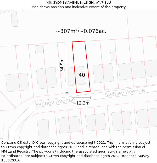 40, SYDNEY AVENUE, LEIGH, WN7 3LU: Plot and title map