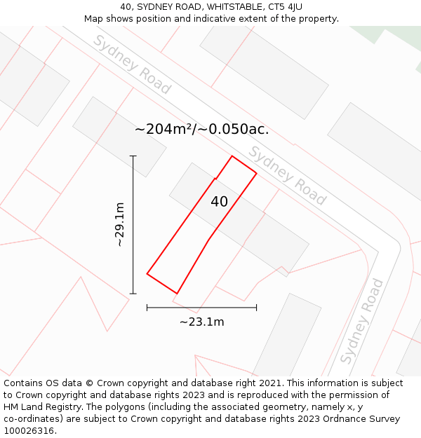 40, SYDNEY ROAD, WHITSTABLE, CT5 4JU: Plot and title map