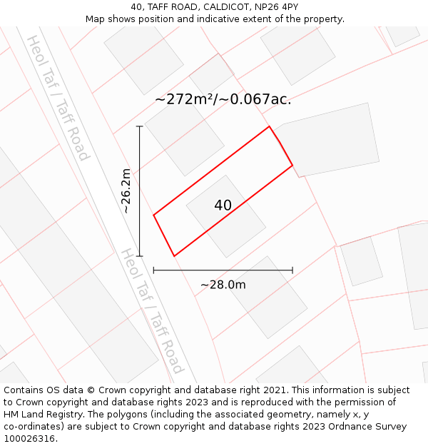 40, TAFF ROAD, CALDICOT, NP26 4PY: Plot and title map