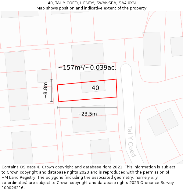 40, TAL Y COED, HENDY, SWANSEA, SA4 0XN: Plot and title map