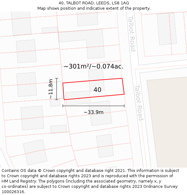 40, TALBOT ROAD, LEEDS, LS8 1AG: Plot and title map