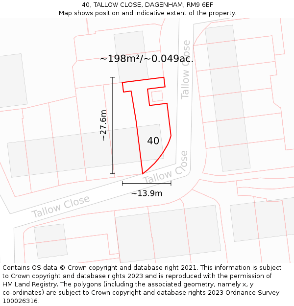 40, TALLOW CLOSE, DAGENHAM, RM9 6EF: Plot and title map