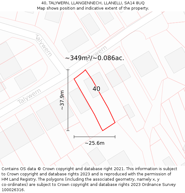 40, TALYWERN, LLANGENNECH, LLANELLI, SA14 8UQ: Plot and title map