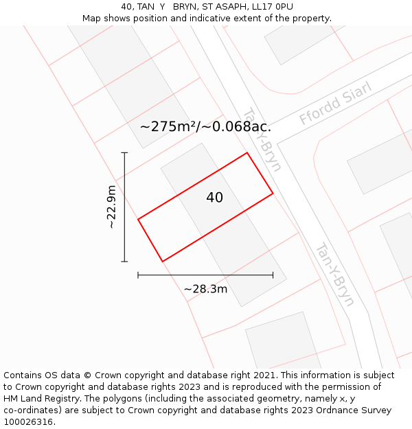 40, TAN  Y   BRYN, ST ASAPH, LL17 0PU: Plot and title map