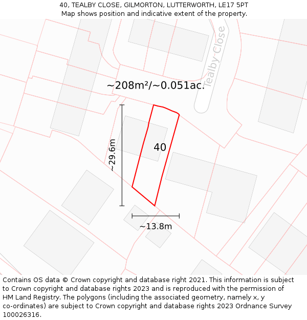 40, TEALBY CLOSE, GILMORTON, LUTTERWORTH, LE17 5PT: Plot and title map